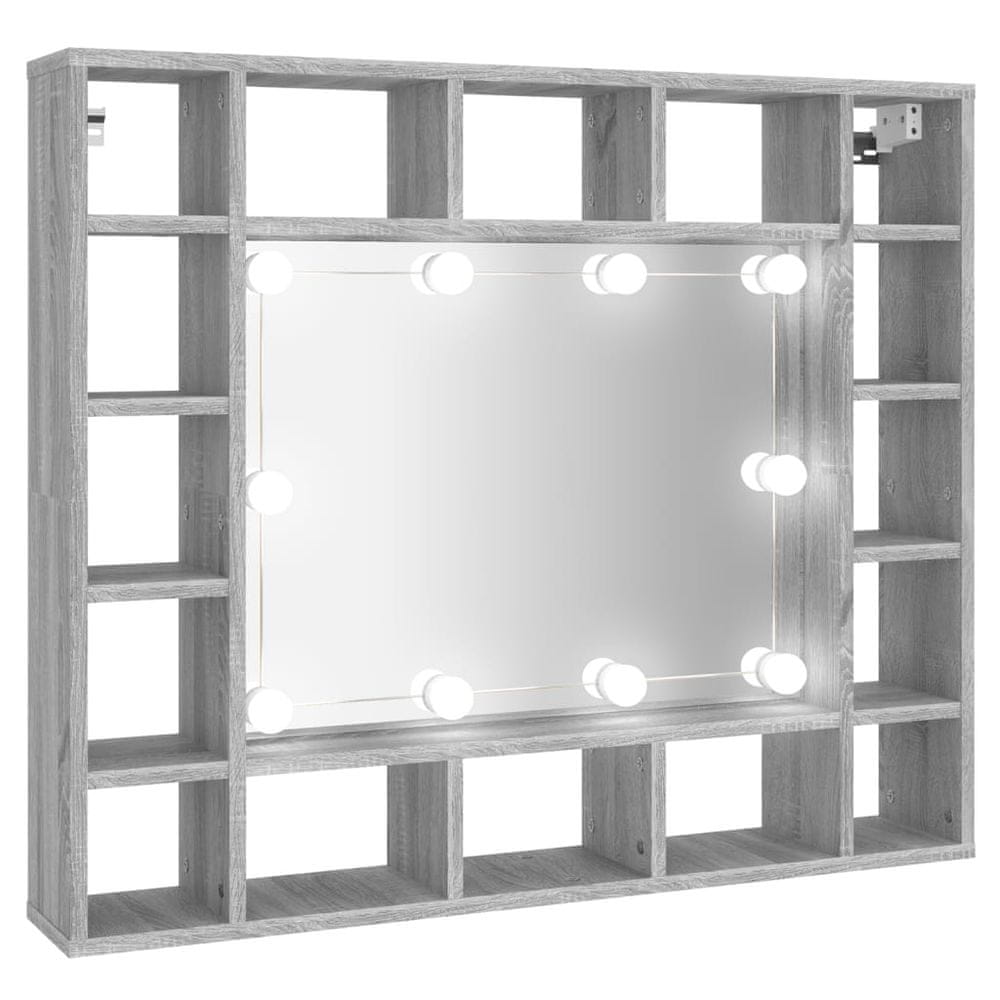 Vidaxl Zrkadlová skrinka s LED sivá sonoma 91x15x76,5 cm